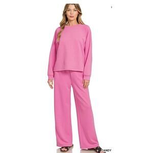Zenana Candy Pink scuba long sleeve travel pants set